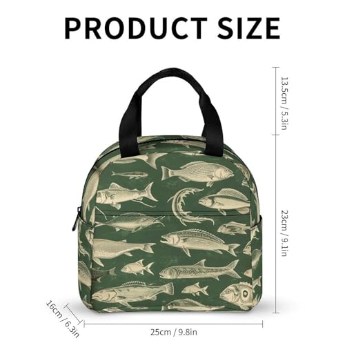 Lunch Bag Lnsulated Lunch Box Lunch Containers Retro Fish Printed Reusable Lunch Tote Bags for Women And Men Work, Travel, Outdoor