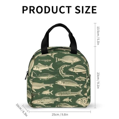 Lunch Bag Lnsulated Lunch Box Lunch Containers Retro Fish Printed Reusable Lunch Tote Bags for Women And Men Work, Travel, Outdoor