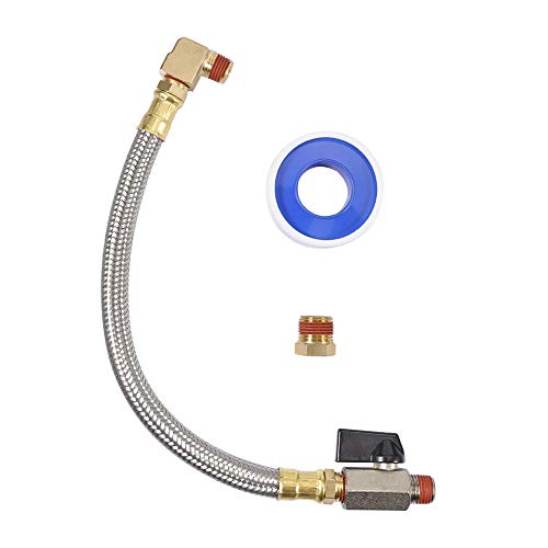Extended Tank Drain Valve Assembly Kit Flexible Braided Steel Tube 10 inch 1/4 Inch NPT Pipe Fitting for Air Compressor - size: 10 Inch