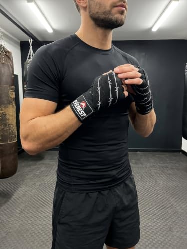 Mexican Style Hand Wraps 180" Semi-Elastic Boxing Wraps with Thumb Loop, Inner Gloves Bandages for Muay Thai, Kickboxing, Grappling - color: Barbed Wire Print
