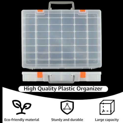 LOYORTY 2 Pack 48 Grids Clear Plastic Organizer Box with Removable Divider, Bead Organizers and Storage, Tackle Box Organizer for Bead, Nail, Jewelry, DIY Crafts