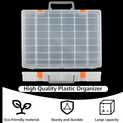 LOYORTY 2 Pack 48 Grids Clear Plastic Organizer Box with Removable Divider, Bead Organizers and Storage, Tackle Box Organizer for Bead, Nail, Jewelry, DIY Crafts
