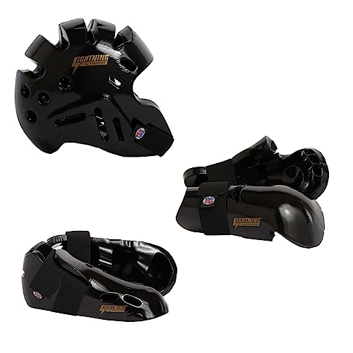 Proforce Lightning Martial Arts Protective Sparring Gear Bundle - Headgear, Gloves, Ultra Kicks - color: Black, size: Adult Small