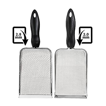 Sand Scooper Stainless Steel Fine Mesh Metal Shovel Terrarium Substrate Litter Corner Scoops Scooper for Bedding Bearded Dragon Scoops - size: 2mm hole