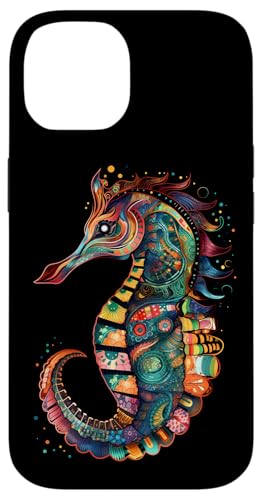 Seahorse Colorful Ocean Life Art Aquarium Lover Black Case for iPhone 14