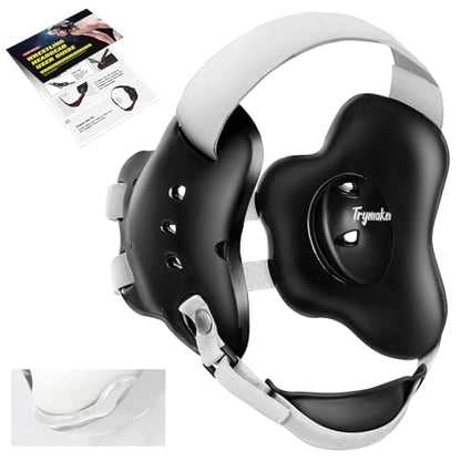 Trymaker Wrestling Headgear, Youth Head Gear with Chin Cup & Pad - color: Black Headgear & White Strap
