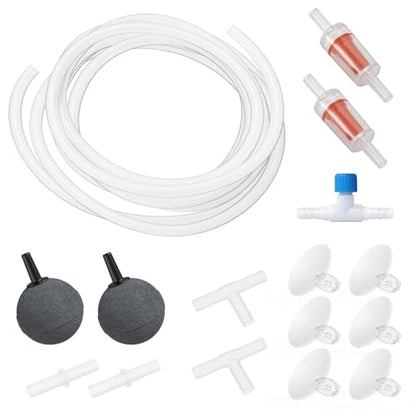 Aquarium Air Pump Accessories Kit with Standard Tubing, Air Stones, Check Valves, Suction Cups and Connectors.(10 Ft. Tubing/2 Air Stone)