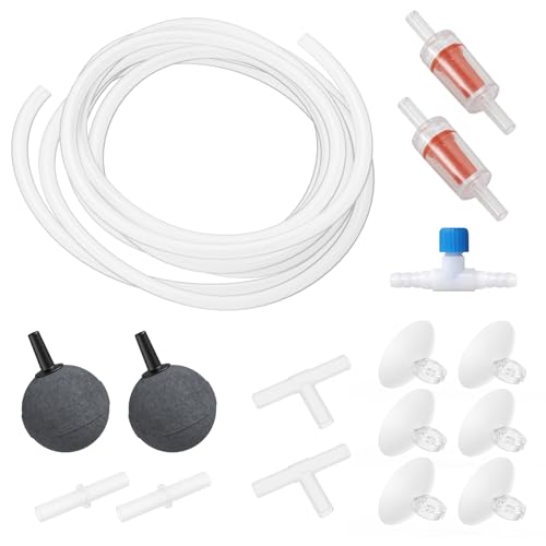 Aquarium Air Pump Accessories Kit with Standard Tubing, Air Stones, Check Valves, Suction Cups and Connectors.(10 Ft. Tubing/2 Air Stone)