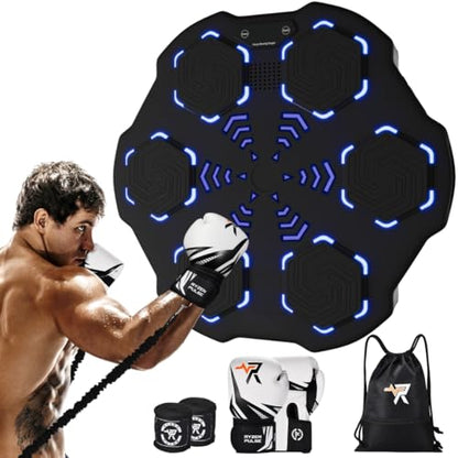 2025 Smart Music Boxing Machine Kit with Resistance Bands, Premium Gloves, & Carry Bag - Wall-Mounted Bluetooth Boxing Trainer for Cardio, Strength, & Full-Body Fitness - Home, Office, Gym Use