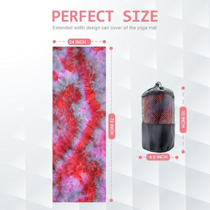 Eunzel Non Slip Hot Yoga Mat Towel with Grip Dots, 72" x 24" - color: Red & Gray