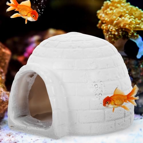 DECHOUS Igloo Figurine for Fish Tank 3.81X3.34X2.83In Resin Aquarium Decor Hideout for Fish and Shrimp Simulated Ice House Model Polar Landscape Ornament