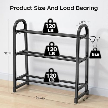 3 Tier Dumbbell Rack - Weight Rack for Home Gym: Stand Only | Heavy Duty Adjustable Storage Rack with Hooks, Dumbbell Stand & Weight Holder, Organizer Shelf for Home Gym - size: 29.96''Length