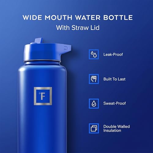 IRON °FLASK 40 oz Wide Mouth Water Bottle with Straw - color: Cobalt, style: Straw - 40 Oz (1 Lid)
