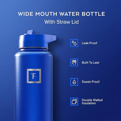 IRON °FLASK 40 oz Wide Mouth Water Bottle with Straw - color: Cobalt, style: Straw - 40 Oz (1 Lid)