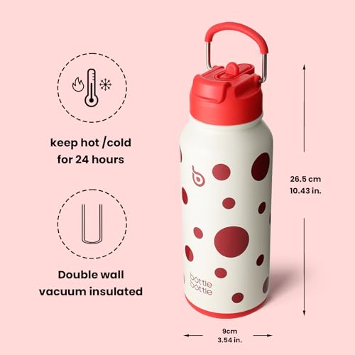 BOTTLE BOTTLE 32oz Insulated Water Bottle with Pill Box - color: Polka Pop