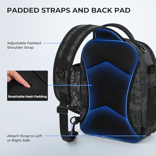 KastKing BaitSpace Fishing Sling Bag, Fishing Backpack with Rod & Beverage Holder, Tackle Bag for Fishing Gear - color: A: Black Camo, size: Standard