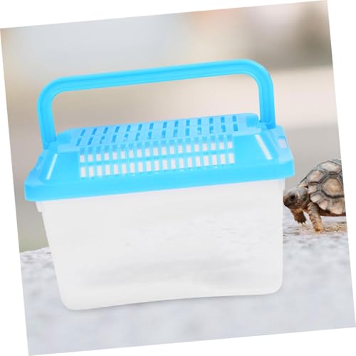 YARNOW Plastic Fish Tank with Lid, 5.9 x 3.9 x 3.5 Inch, Small Reptile Carrier for Travel, with Multiple Ventilation Holes, Blue