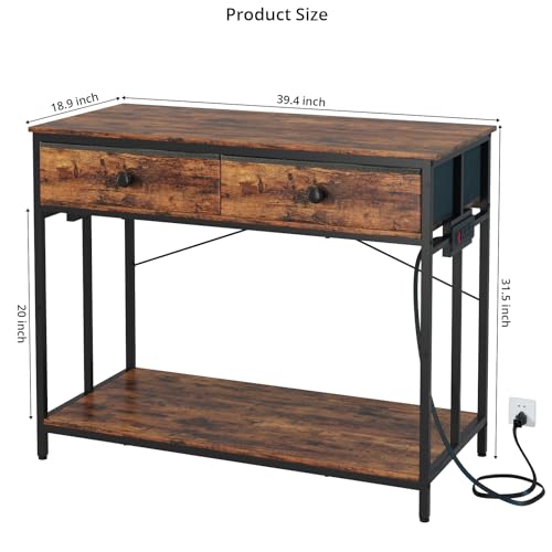 VOWNER 40 Gallon Aquarium Stand with Power Outlet, Metal Frame Fish Tank Stand with Cabinet Storage, Double Turtle Reptile Terrariums Tank Stand, 39.4" L*18.9" W Tabletop, 660LBS Capacity, Brown