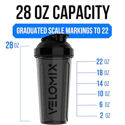 VELOMIX 2 Pack 28oz Protein Shaker Bottle for Protein Mixes, Black/Transpar - color: A1) Black / Transparent