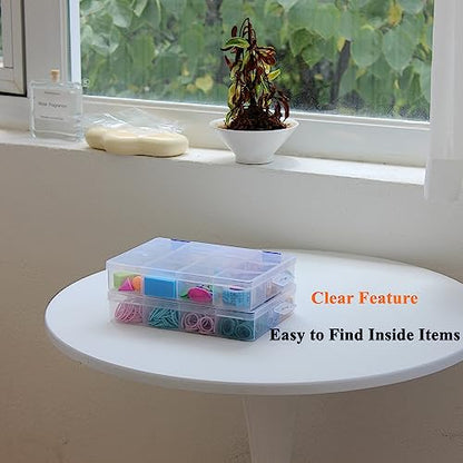 6 Pack Fixed 12 Grids Clear Plastic Storage Divider Box with Lid, Stackable Transparent Compartment Container Organizer Case for Seed Bead, Tiny Button, Small Parts, Art&Craft Supplies