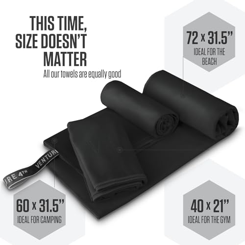 VENTURE 4TH Quick Dry Microfiber Towel for Camping & Gym - Black Large - color: Black, size: 60.00" x 31.50"