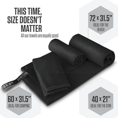 VENTURE 4TH Quick Dry Microfiber Towel for Camping & Gym - Black Large - color: Black, size: 60.00" x 31.50"