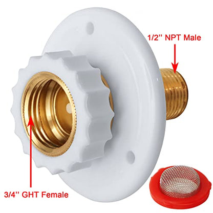 RV Water Inlet Replacement,RV City Water Inlet with Check Valve,City Water Fill Inlet Flange Brass Fresh City Water Inlet Connection for RV Camper Trailer Marine Motorhome,White - color: White