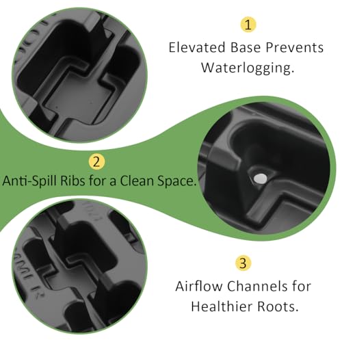 RooTrimmer 5 Pack 24 Cell Nursery Pots Trays with 2.8 inch (7CM) Square Nursery Pots 120pcs (Black), Plastic Seed Starter Tray with Drain Holes for Carrying and Holding Plant Pot(17"x11"x1.6") - color: Black, size: Pots 120 Pcs with 5 Pack Trays