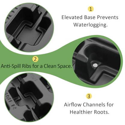 RooTrimmer 5 Pack 24 Cell Nursery Pots Trays with 2.8 inch (7CM) Square Nursery Pots 120pcs (Black), Plastic Seed Starter Tray with Drain Holes for Carrying and Holding Plant Pot(17"x11"x1.6") - color: Black, size: Pots 120 Pcs with 5 Pack Trays