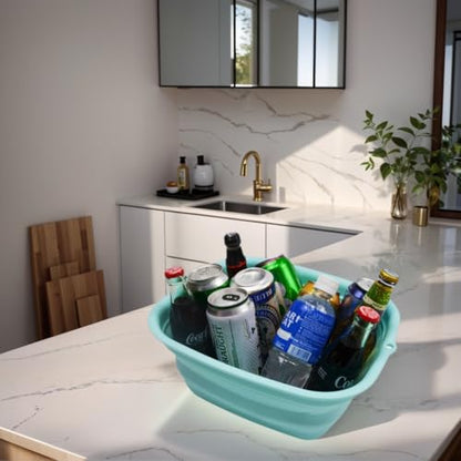 SAMMART 7.7L (2 Gallon) Collapsible Tub - Foldable Dish Tub - Portable Washing Basin - Space Saving Plastic Washtub (Lake Green, S) - color: Lake Green, size: Small