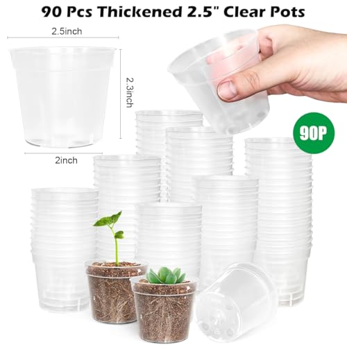 RooTrimmer Seed Starter Tray Unit, 5-Tier Plant Stand with 4 LED Grow Lights & 90 Pack 2.5 Inch Clear Nursery Pots – for Indoor Gardening, Herb, Seedling Kits & Small Greenery