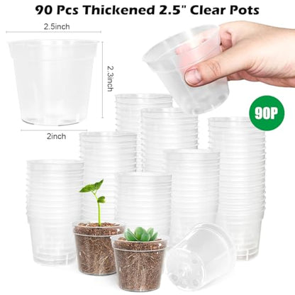 RooTrimmer Seed Starter Tray Unit, 5-Tier Plant Stand with 4 LED Grow Lights & 90 Pack 2.5 Inch Clear Nursery Pots – for Indoor Gardening, Herb, Seedling Kits & Small Greenery