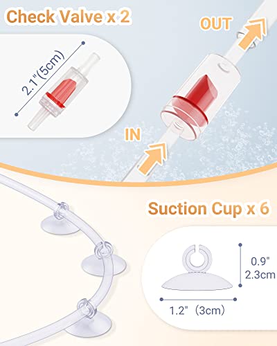 Aquarium Air Pump Accessories Kit with Standard Tubing, Air Stones, Check Valves, Suction Cups and Connectors.(10 Ft. Tubing/2 Air Stone)