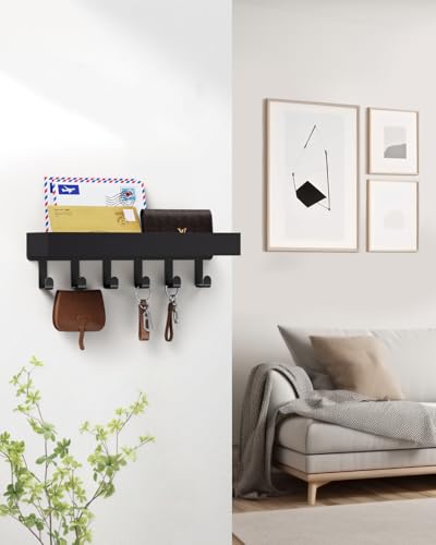 Key Holder Wall Mount Magnetic Adhesive, Key Hooks Rack with Shelf - color: Black, size: Medium