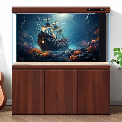 Sunken Ship Aquarium Background Undersea Pirate Shipwreck Fish Tank Background Tropical Coral Reefs Ocean Seabed seascape Reptile Tank Backgrounds Tropical Marine Life Terrarium Backgrounds 48x18in