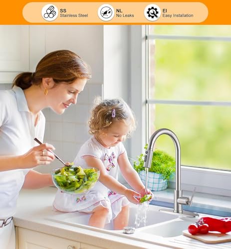 Kitchen Faucet, Pull Down Sprayer Kitchen Sink Faucet, Single Handle High-Arc with 3 Function Spray Head, 1 or 3 Hole Installation, Suitable for Farmhouse Laundry Rv Bar (Brushed Nickle)