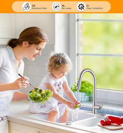 Kitchen Faucet, Pull Down Sprayer Kitchen Sink Faucet, Single Handle High-Arc with 3 Function Spray Head, 1 or 3 Hole Installation, Suitable for Farmhouse Laundry Rv Bar (Brushed Nickle)