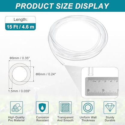 uxcell 1/4 Inch Clear PVC Tubing, 6mm ID x 9mm OD - 15ft PVC Tube Lightweight Vinyl Hose, Transparent Flexible Plastic Water Tubing for Air Oil Water Transfer Aquarium Irrigation - size: 6mm ID x 9mm OD