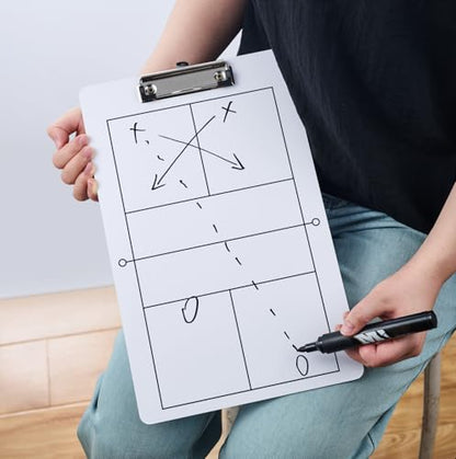 Double-Sided Dry Erase Pickleball Coaching Clipboard, White Board with Court Diagram