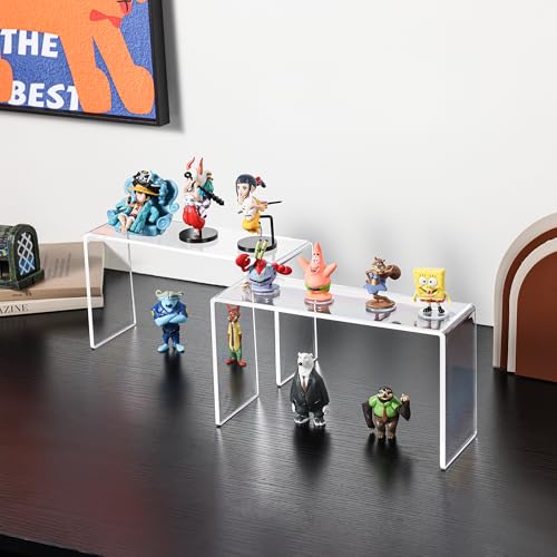 4 Pack Acrylic Risers Display Stands, Display Stands for Collectibles, Clear Acrylic Shelf for Show Decor Display, Toys, Cupcake (9.2 x 3 x 5 inches)