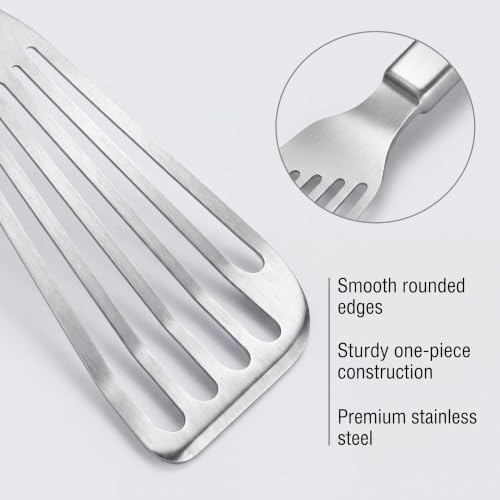 Thin & Sturdy Fish Spatula Stainless Steel for Kitchen Cooking Use Fish Spatula Egg Flipper Bbq Flipper 18/8 Stainless Steel Blade Thin Sturdy One-Piece Style Dishwasher-Safe Tools-Silver