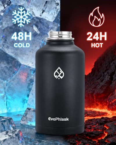 64 oz Insulated Water Bottle(Cold for 48Hrs), Matte Black - color: Matte Black, size: 64 Ounces