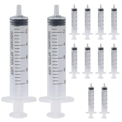 10ml Small Syringes Without Needle, 12 Pack Plastic Syringe with Cap for Pet Feeding, Scientific Labs, Glue, Oil & Precise Liquid Measurement - size: 10ml