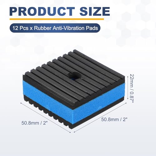 HARFINGTON 12Pcs Rubber Anti-Vibration Pads 2" x 2" x 7/8" Heavy Duty EVA Vibration Isolation Pads Mats with Pre-Drill Hole for HVAC Washers Compressors Treadmills Air Conditioner