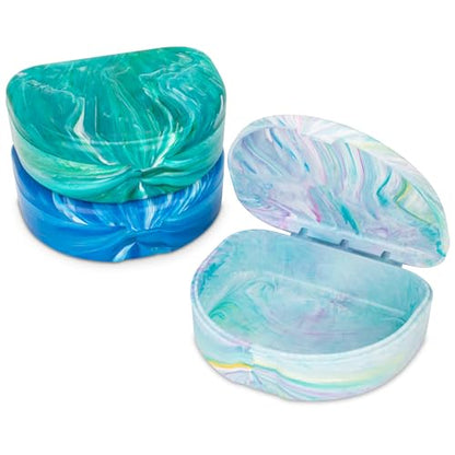 Practicon Marble Retainer Cases, Orthodontic Aligner Case, Mouth Guard Holder (3 Pack) Ocean - color: Ocean