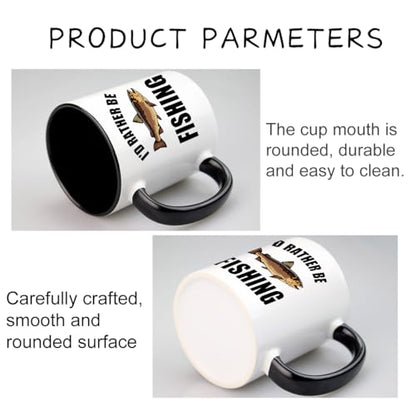 Ceramic Mug Novelty Cup - Funny Gift for Father's Day Fishing Lovers or Men Him Dad Grandpa Fisherman - I'D Rather Be Fishing - 11 oz Coffee Mug White and black Tea Cup