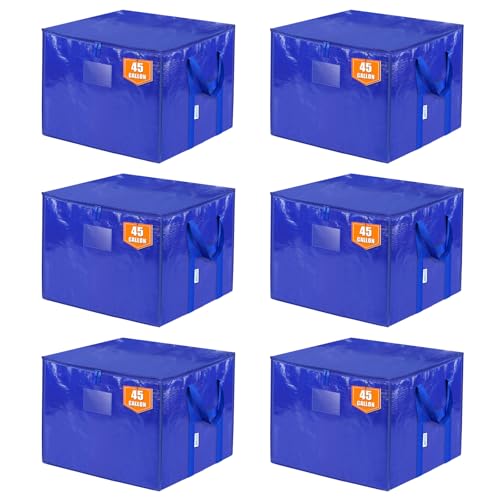 TICONN 6 Pack Extra Large Moving Bags with Zippers & Carrying Handles, Heavy-Duty Storage Tote Moving Boxes for Space Saving (6 PK, 45 Gallon) - color: Blue-45 Gallon, size: 6 Pack