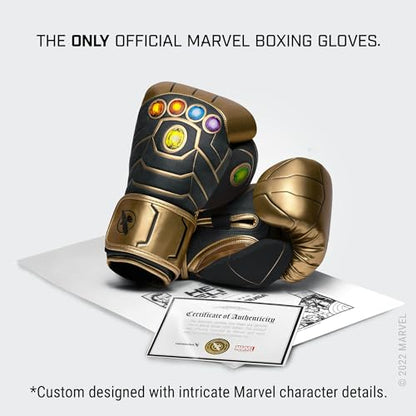 Hayabusa Marvel Hero Elite Boxing Gloves | Sparring and Training, Muay Thai Kickboxing, Fight Ready, Licensed Design, Padded Knuckle, 10oz 12oz 16oz, Men and Women - color: Thanos, size: 12oz