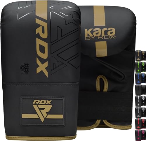 RDX Bag Gloves Boxing Punching Mitts, Maya Hide Leather, Padding, Ventilated Palm, MMA Heavy Punch Training, Muay Thai Kickboxing Focus Pads Double End Speed Ball Workout, Adult Men Women - color: Golden