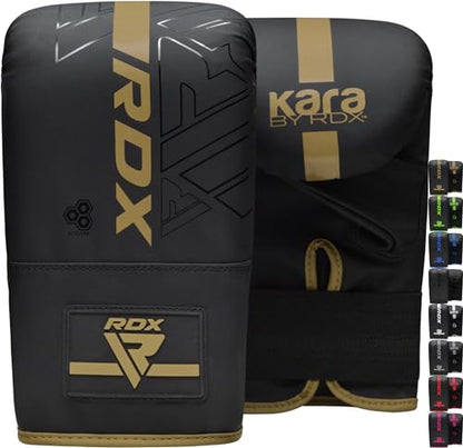 RDX Bag Gloves Boxing Punching Mitts, Maya Hide Leather, Padding, Ventilated Palm, MMA Heavy Punch Training, Muay Thai Kickboxing Focus Pads Double End Speed Ball Workout, Adult Men Women - color: Golden